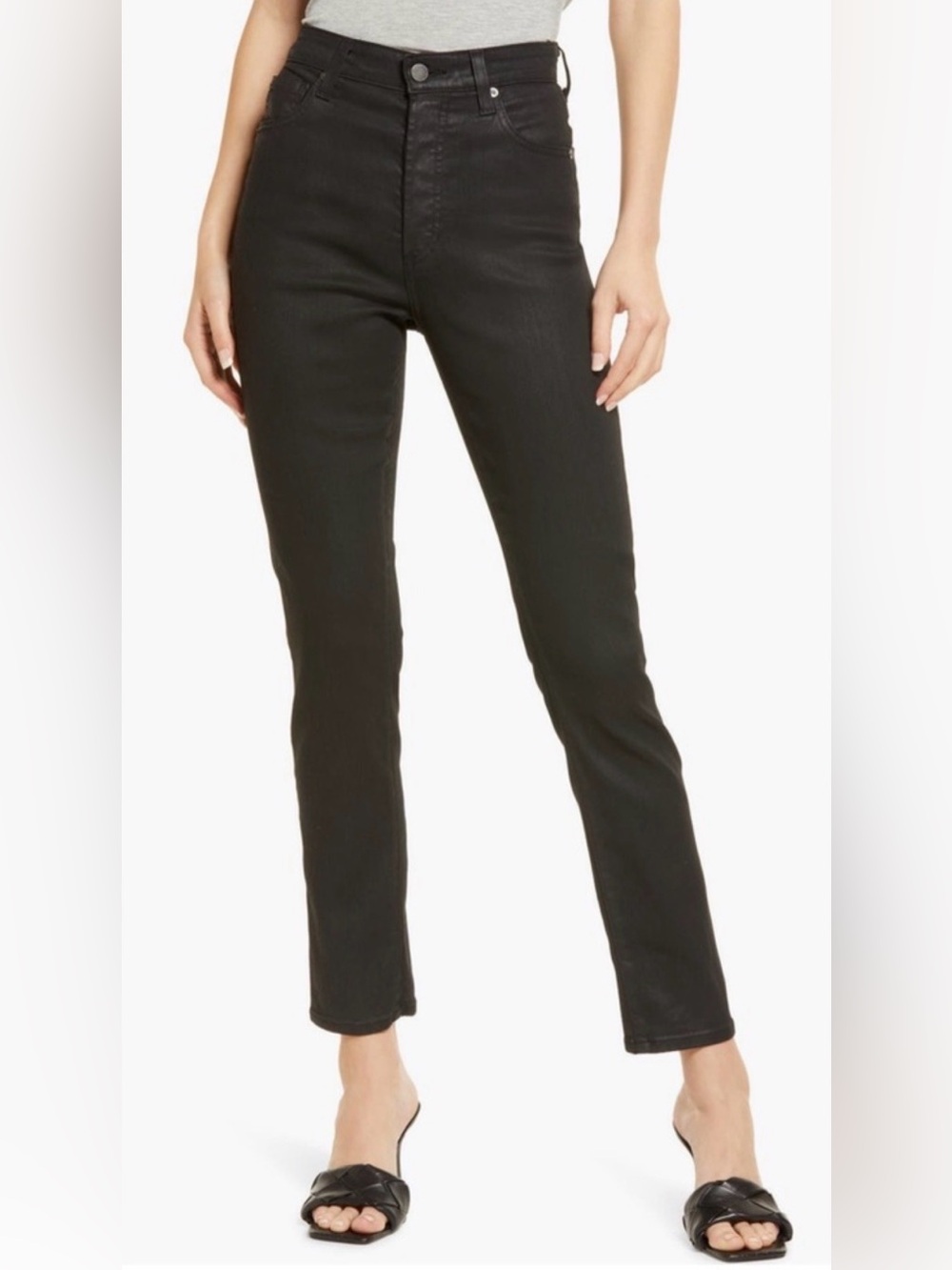 NWT AG Alexxis Jeans Black Coated High Rise Vintage Slim Button Fly